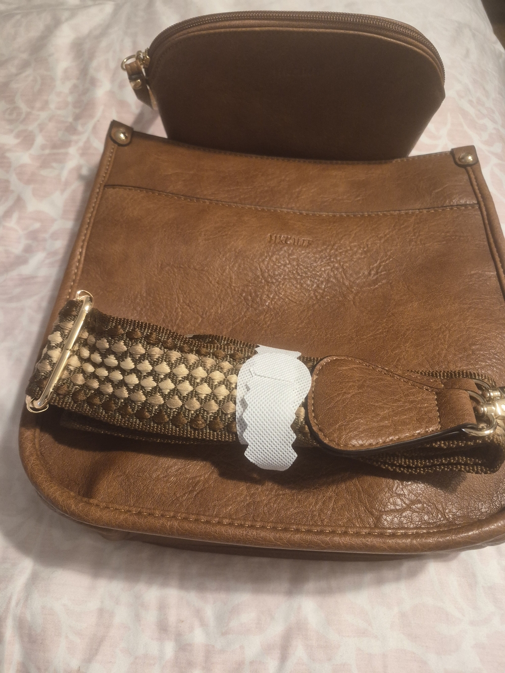Classic Brown Leather Crossbody Bag with Woven Strap